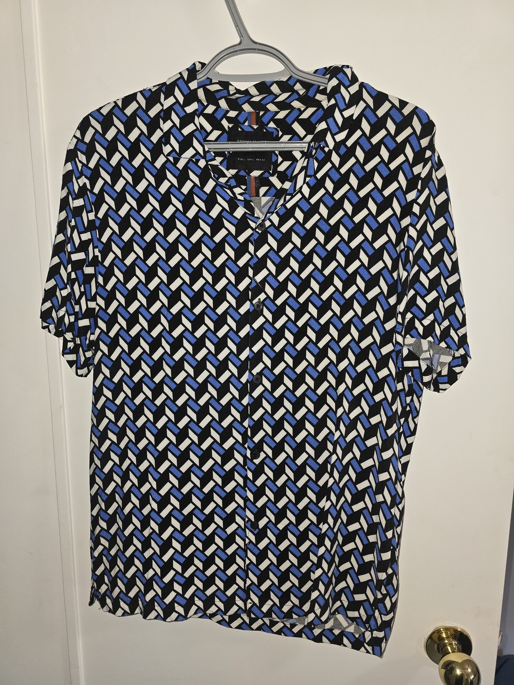 Denim & Flower Short Sleeve Button-Down Shirt in Blue, Black & White